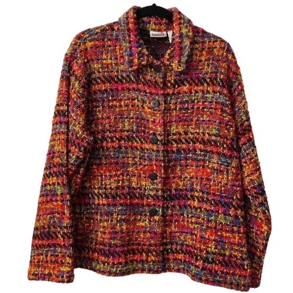 Chico's Multicolor Tweed Button-Front Jacket - Red, Orange, Pink, Blue